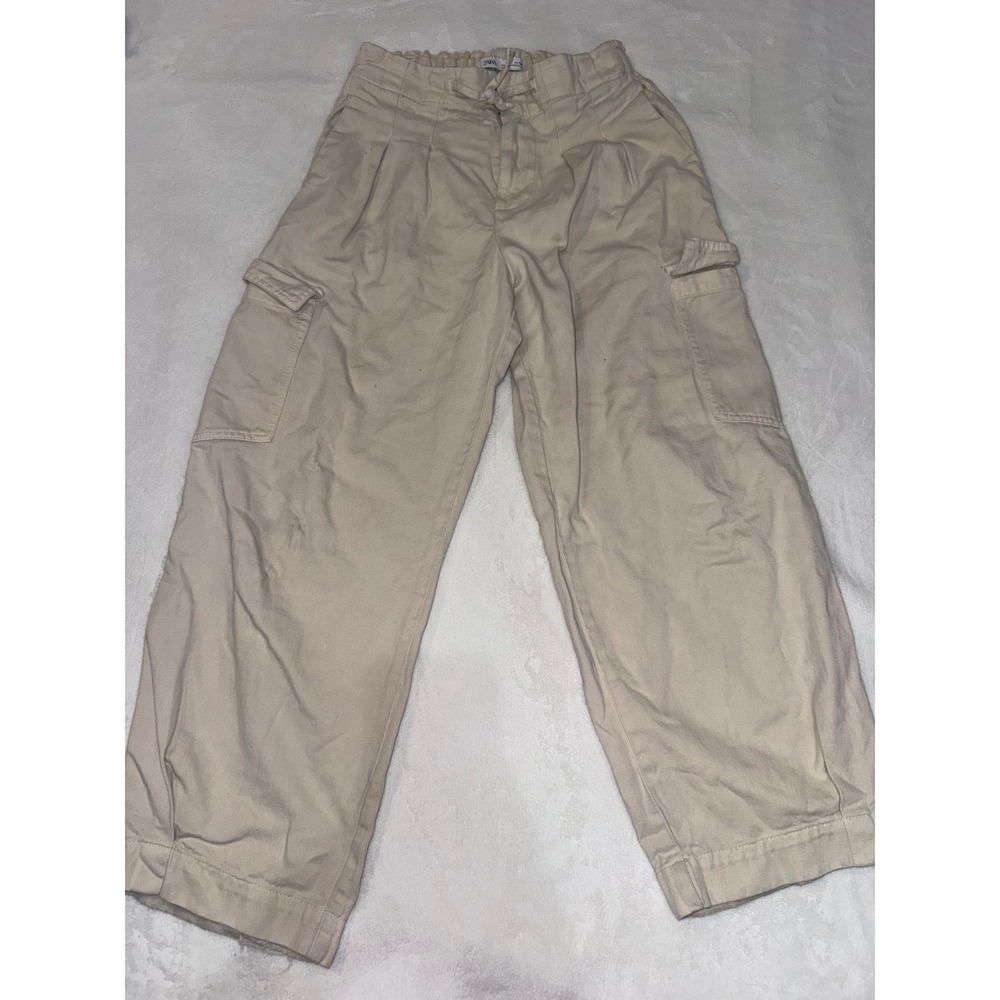 Zara Kids Beige Cargo Pants Elastic Waist Tan Utility Trousers Size 10